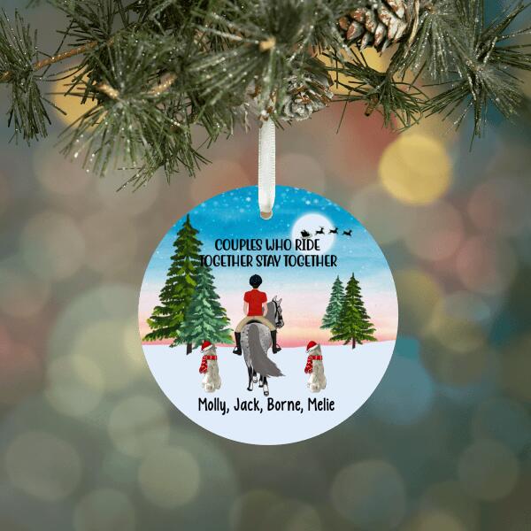 Personalized Metal Ornament, Horse Riding Girl With Dogs, Gift for Christmas