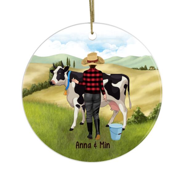 Personalized Ornament, Girl And Cow, Christmas Gift For Farmer And Cow Lovers