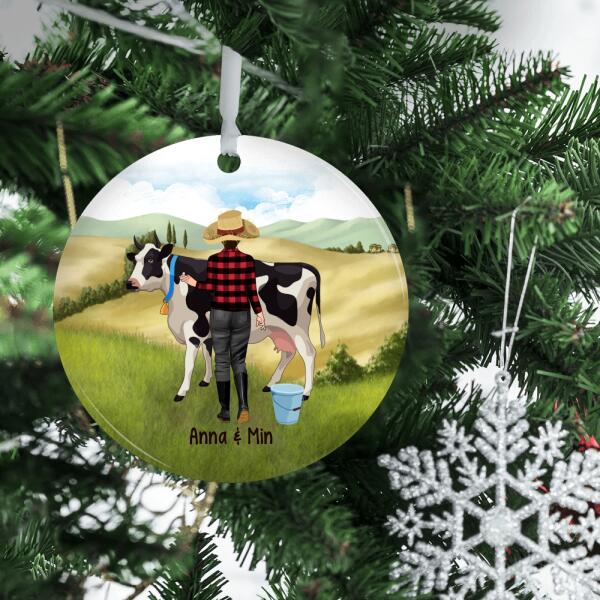 Personalized Ornament, Girl And Cow, Christmas Gift For Farmer And Cow Lovers