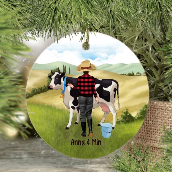 Personalized Ornament, Girl And Cow, Christmas Gift For Farmer And Cow Lovers