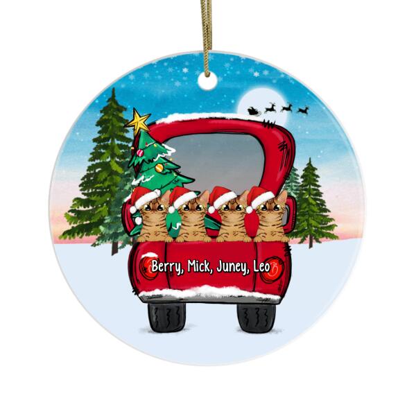 Personalized Ornament, Peeking Cats On Christmas Truck, Christmas Gift For Cat Lovers