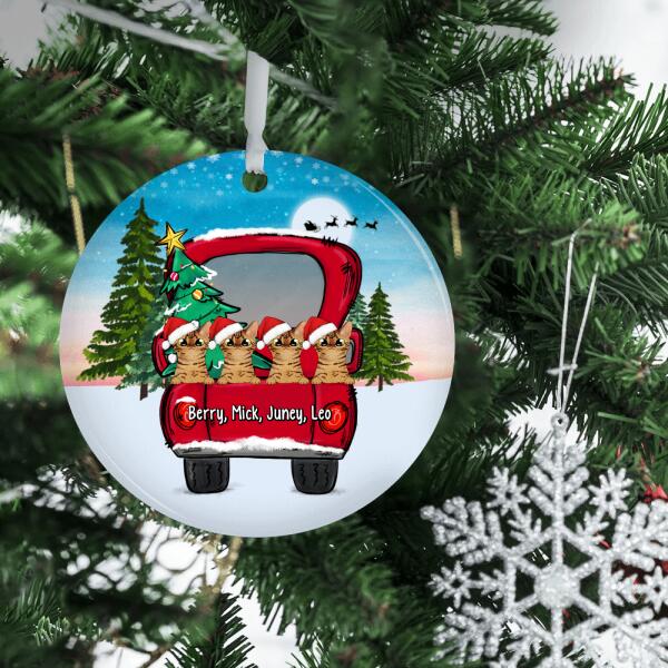 Personalized Ornament, Peeking Cats On Christmas Truck, Christmas Gift For Cat Lovers