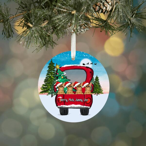 Personalized Ornament, Peeking Cats On Christmas Truck, Christmas Gift For Cat Lovers