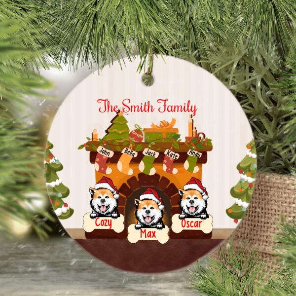 Personalized Ornament, Christmas Fireplace With Dogs, Christmas Family Gift, Dog Lovers