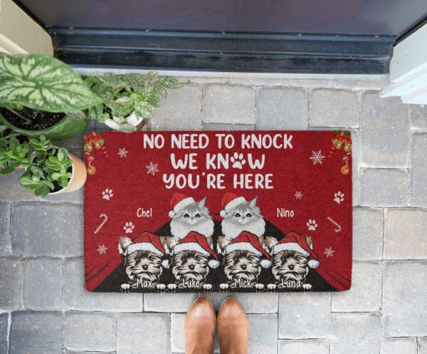 No Need to Knock, We Know You're Here - Christmas Personalized Gifts Custom Doormat for Dog and Cat Lovers