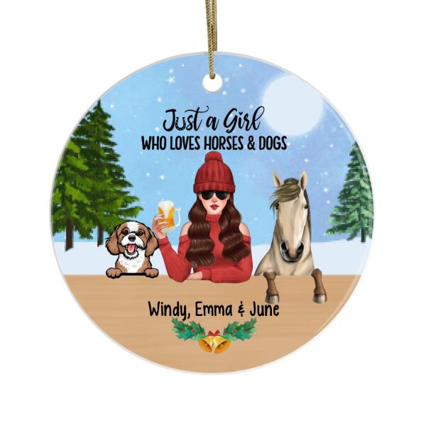 Personalized Ornament, Just A Girl Who Loves Horses And Dogs, Christmas Gift For Dog Lovers, Horse Lovers