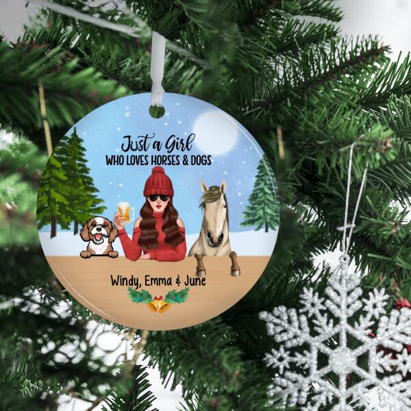 Personalized Ornament, Just A Girl Who Loves Horses And Dogs, Christmas Gift For Dog Lovers, Horse Lovers