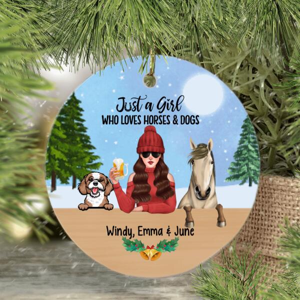 Personalized Ornament, Just A Girl Who Loves Horses And Dogs, Christmas Gift For Dog Lovers, Horse Lovers