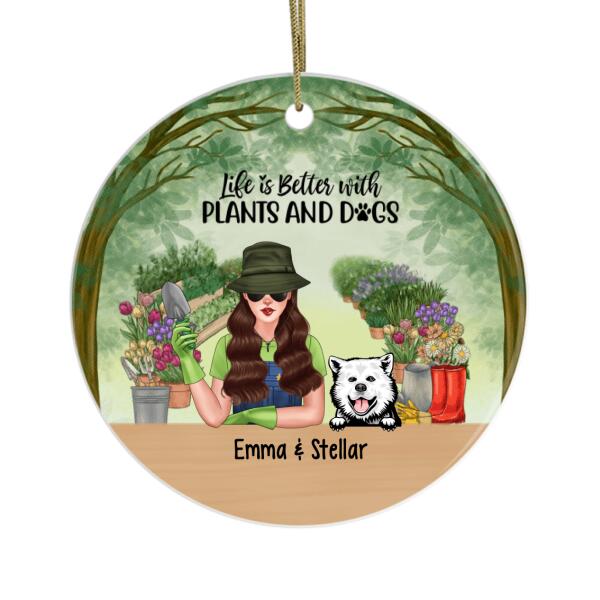 Personalized Ornament, Life Is Better With Plants And Dogs, Christmas Gift For Gardeners And Dog Lovers