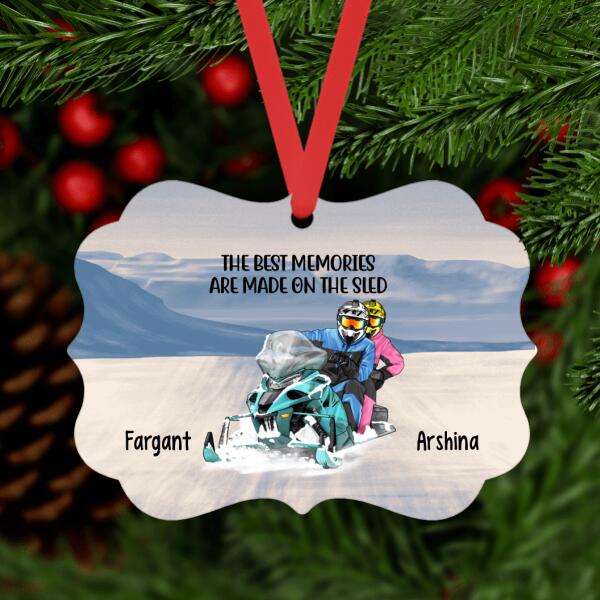 Personalized Metal Ornament, Couple Snowmobiling, Gifts for Snowmobilers