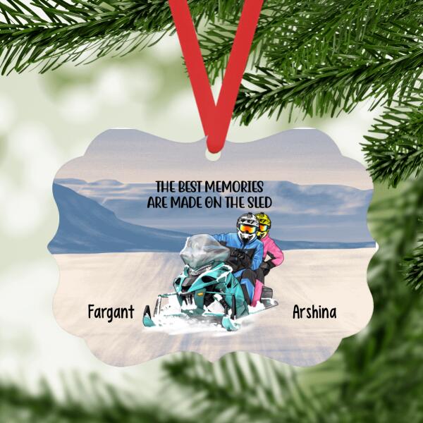 Personalized Metal Ornament, Couple Snowmobiling, Gifts for Snowmobilers