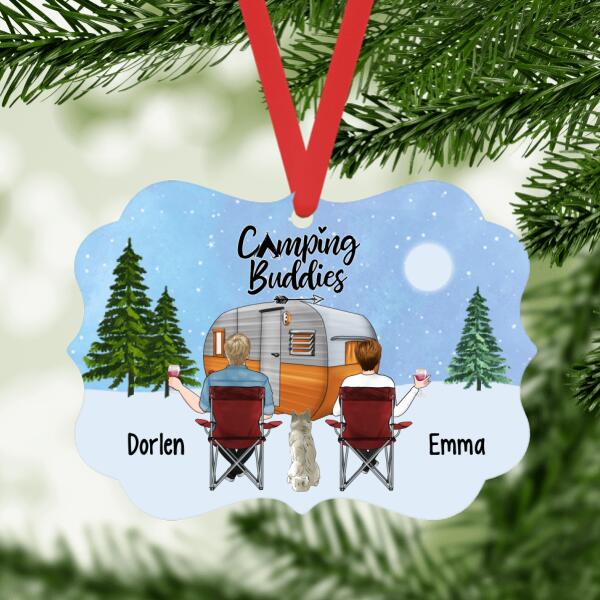 Personalized Metal Ornament, Camping Couple and Pets, Gift For Christmas