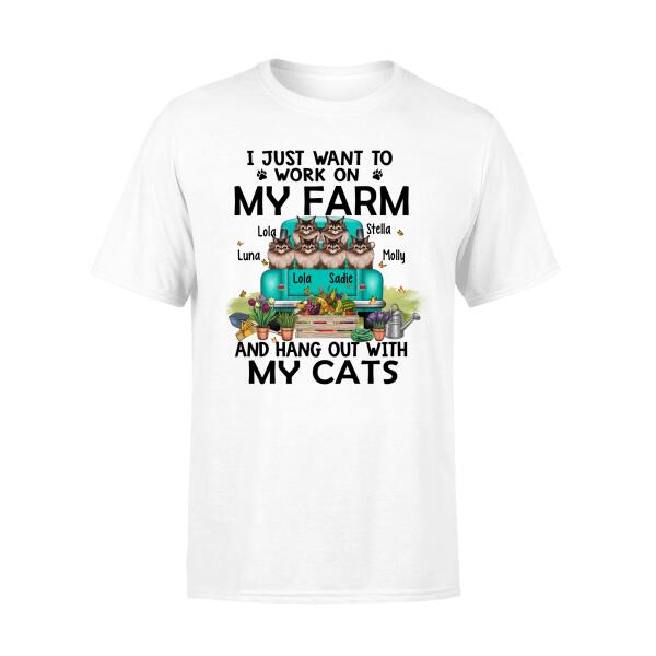 Personalized Shirt, Work On Farm And Hang Out With Cats, Gift For Farmers And Cat Lovers