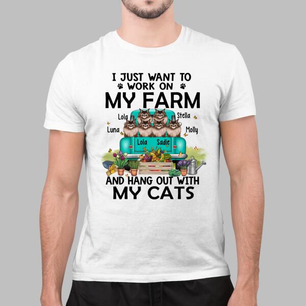 Personalized Shirt, Work On Farm And Hang Out With Cats, Gift For Farmers And Cat Lovers