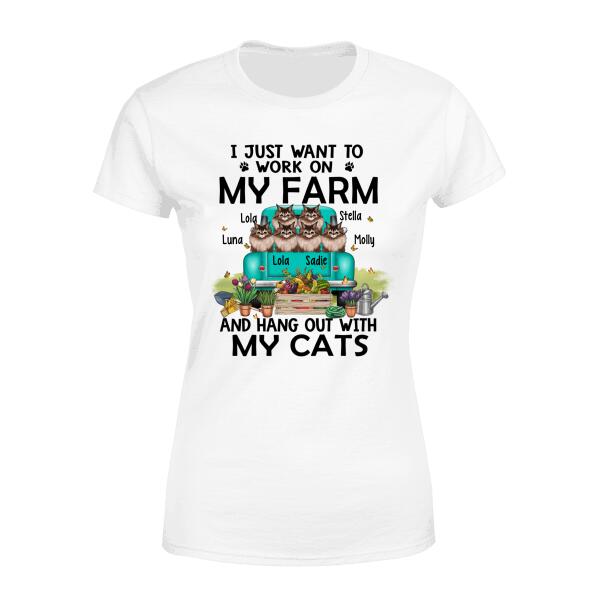 Personalized Shirt, Work On Farm And Hang Out With Cats, Gift For Farmers And Cat Lovers