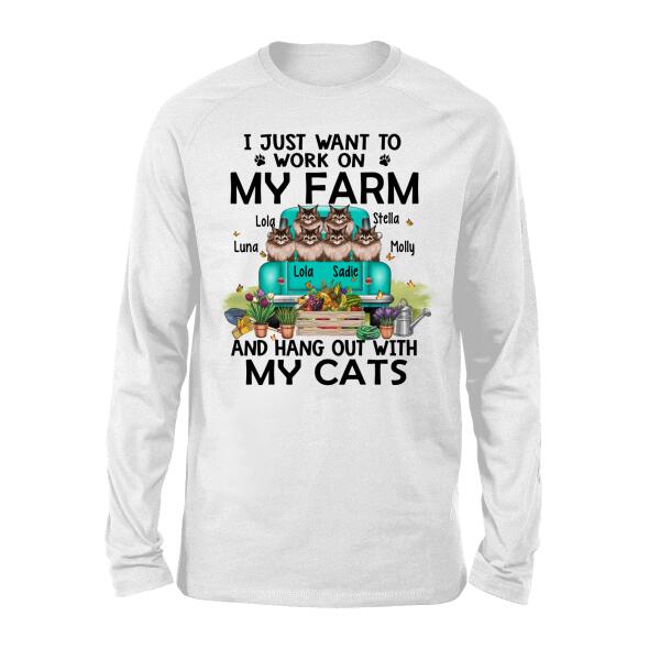 Personalized Shirt, Work On Farm And Hang Out With Cats, Gift For Farmers And Cat Lovers