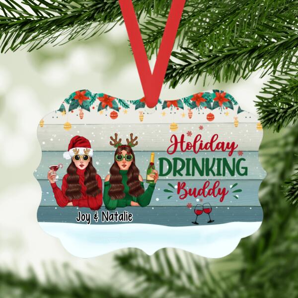 Personalized Metal Ornament, Up To 3 Girls, Holiday Drinking Buddy, Christmas Theme, Christmas Gift For Friends, Sisters