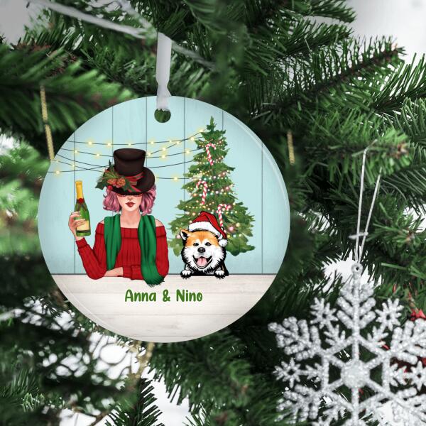 Personalized Ornament, Christmas Girl With Dogs , Christmas Gift For Dog Lovers