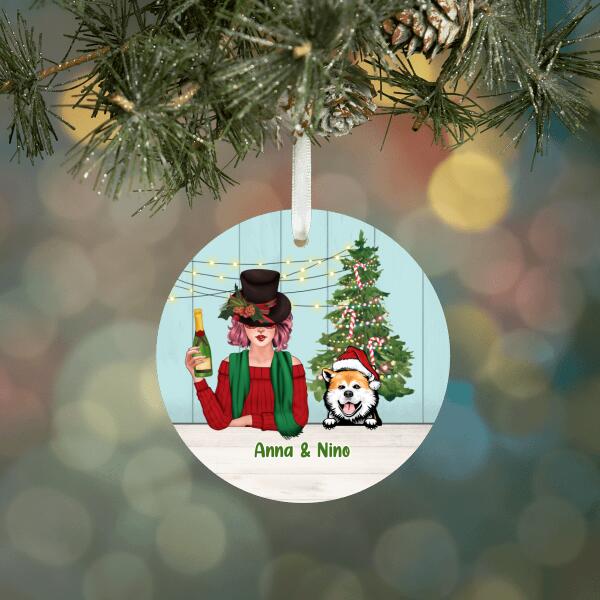 Personalized Ornament, Christmas Girl With Dogs , Christmas Gift For Dog Lovers