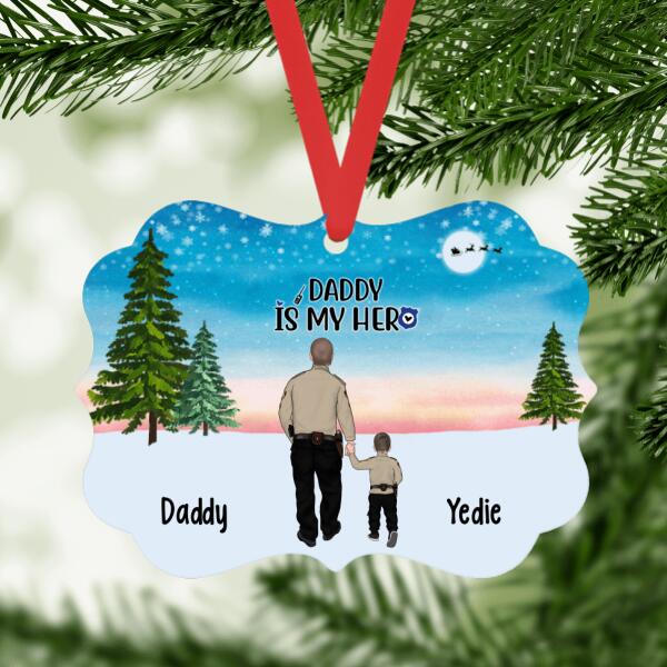 Personalized Metal Ornament, Daddy Is My Hero - Police Parents And Kids, Gift For Christmas