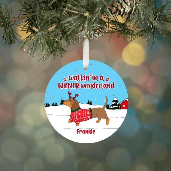 Personalized Metal Ornament, Walkin' in a Wiener Wonderland, Christmas Gift for Dog Lovers