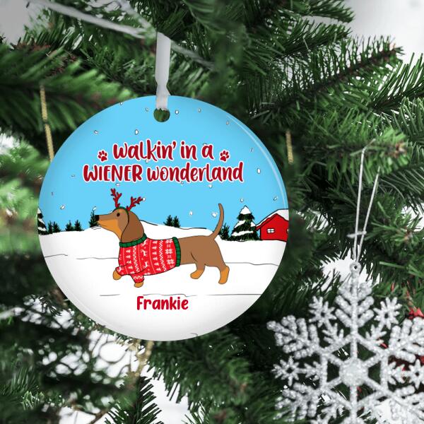 Personalized Metal Ornament, Walkin' in a Wiener Wonderland, Christmas Gift for Dog Lovers