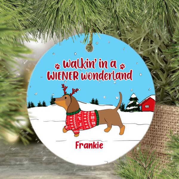 Personalized Metal Ornament, Walkin' in a Wiener Wonderland, Christmas Gift for Dog Lovers