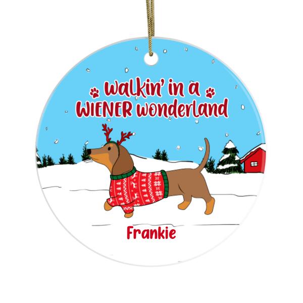 Personalized Metal Ornament, Walkin' in a Wiener Wonderland, Christmas Gift for Dog Lovers