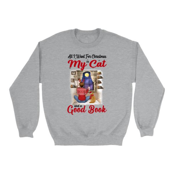 Personalized Shirt, All I Want For Christmas Is My Cats And a Good Book, Christmas Gift For Book And Cat Lovers