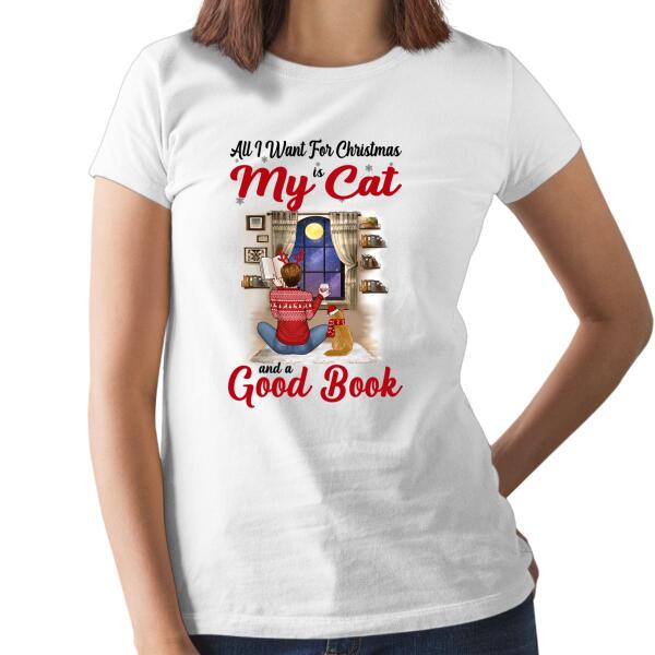 Personalized Shirt, All I Want For Christmas Is My Cats And a Good Book, Christmas Gift For Book And Cat Lovers