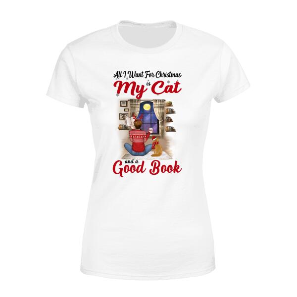 Personalized Shirt, All I Want For Christmas Is My Cats And a Good Book, Christmas Gift For Book And Cat Lovers