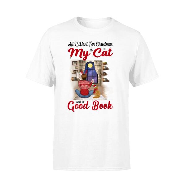 Personalized Shirt, All I Want For Christmas Is My Cats And a Good Book, Christmas Gift For Book And Cat Lovers