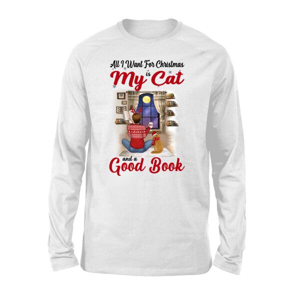 Personalized Shirt, All I Want For Christmas Is My Cats And a Good Book, Christmas Gift For Book And Cat Lovers