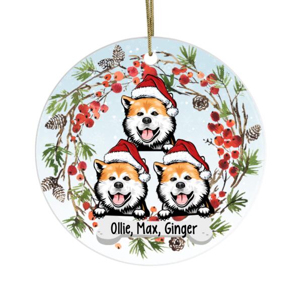 Personalized Ornament, Up To 3 Dogs, Jolly Christmas Dog Wreath, Chrsitmas Gift For Dog Lovers