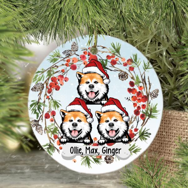 Personalized Ornament, Up To 3 Dogs, Jolly Christmas Dog Wreath, Chrsitmas Gift For Dog Lovers