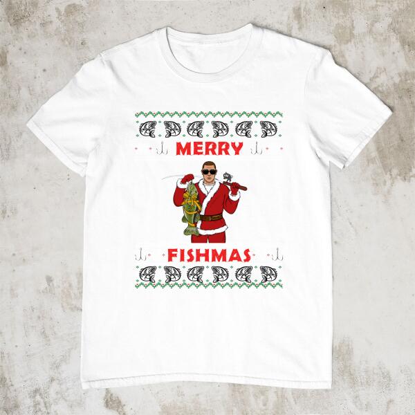 Personalized Shirt, Merry Fishmas, Christmas Man Fishing, Christmas Gift For Fishing Lovers