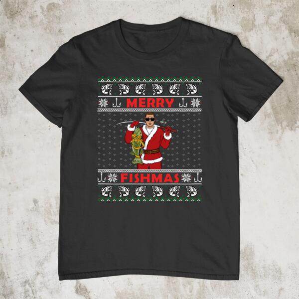 Personalized Shirt, Merry Fishmas, Christmas Man Fishing, Christmas Gift For Fishing Lovers