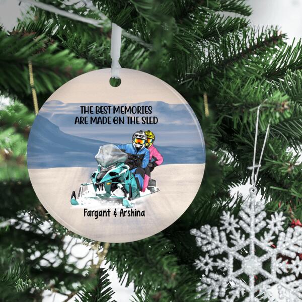 Personalized Metal Ornament, Couple Snowmobiling, Gifts for Snowmobilers