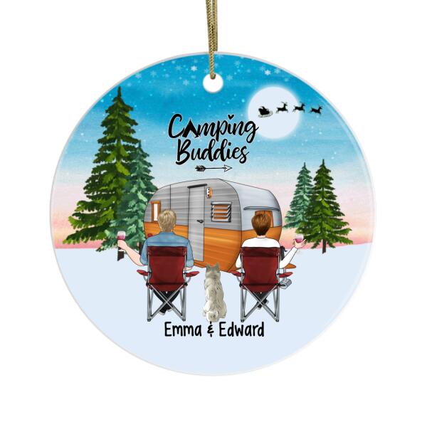 Personalized Metal Ornament, Camping Couple and Pets, Gift For Christmas