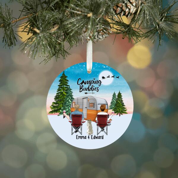 Personalized Metal Ornament, Camping Couple and Pets, Gift For Christmas