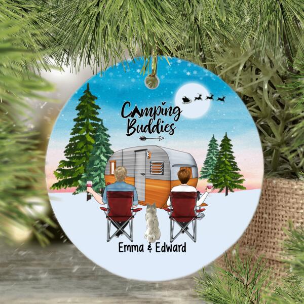 Personalized Metal Ornament, Camping Couple and Pets, Gift For Christmas