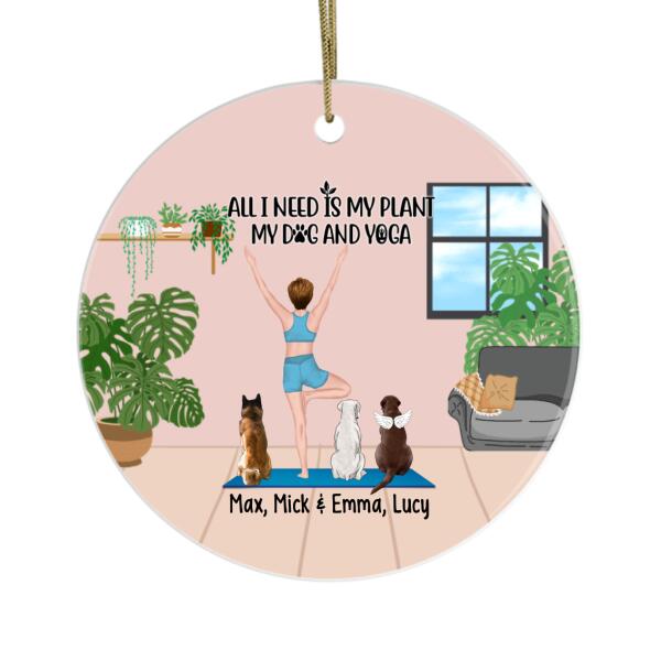 Personalized Ornament, Woman Doing Yoga With Dogs, Gift For Dog And Yoga Lovers