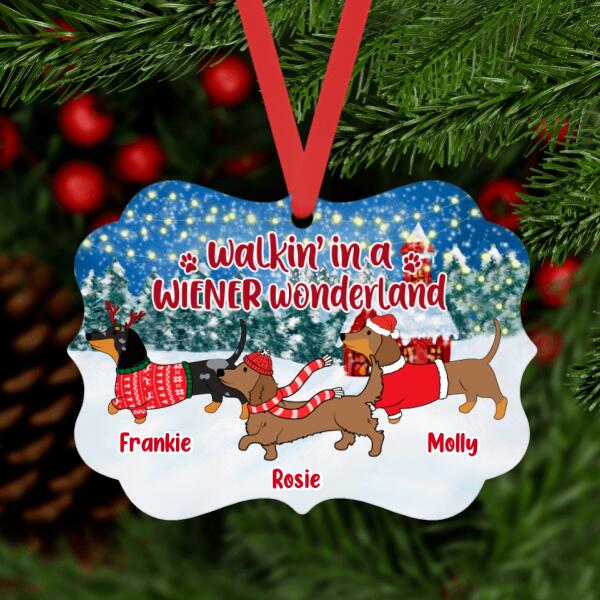 Personalized Metal Ornament, Walkin' in a Wiener Wonderland, Christmas Gift for Dog Lovers