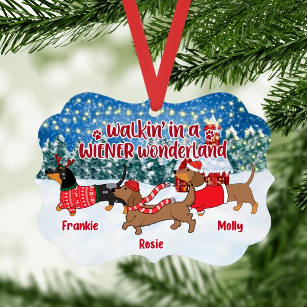 Personalized Metal Ornament, Walkin' in a Wiener Wonderland, Christmas Gift for Dog Lovers