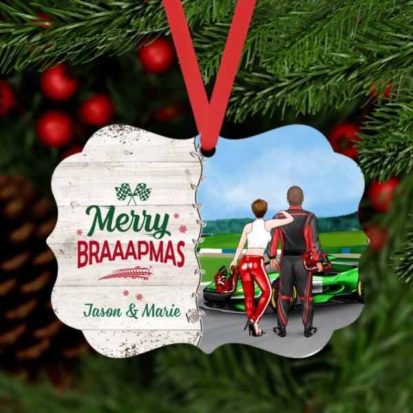 Personalized Metal Ornament, Merry Braaapmas, Racing Couple, Christmas Gift For Racing Couples, Car Racing Fans