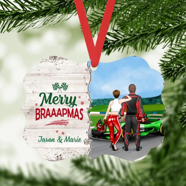 Personalized Metal Ornament, Merry Braaapmas, Racing Couple, Christmas Gift For Racing Couples, Car Racing Fans