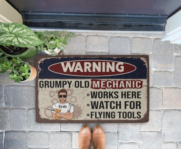 Warning Grumpy Old Mechanic - Personalized Gifts - Custom Mechanic Door Sign for Dad, Mechanic Gifts