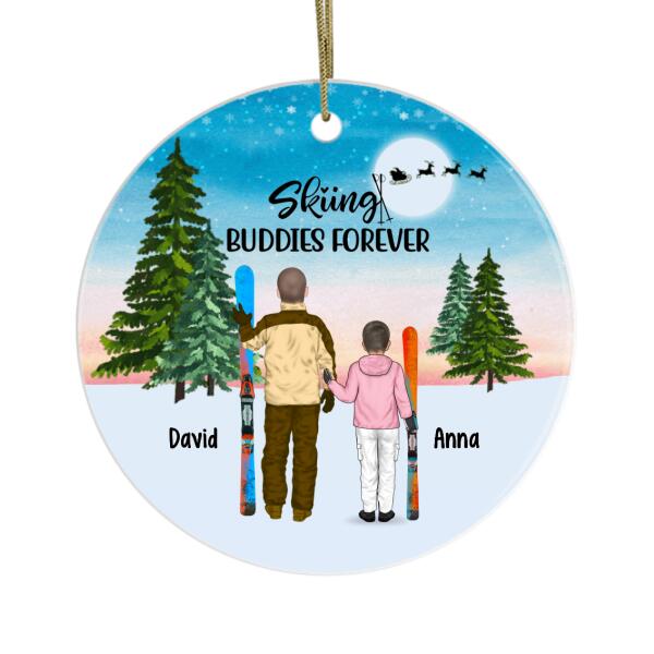 Personalized Metal Ornament, Skiing Man and Kid, Gifts for Ski Lovers