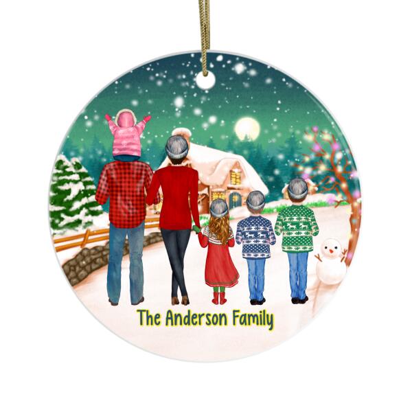 Personalized Ornament, Christmas Family Standing with Dogs, Christmas Gift For Family and Dog Lovers