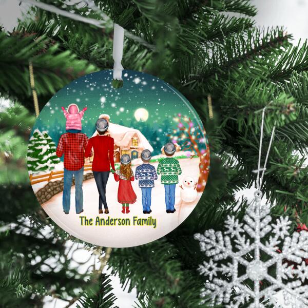 Personalized Ornament, Christmas Family Standing with Dogs, Christmas Gift For Family and Dog Lovers